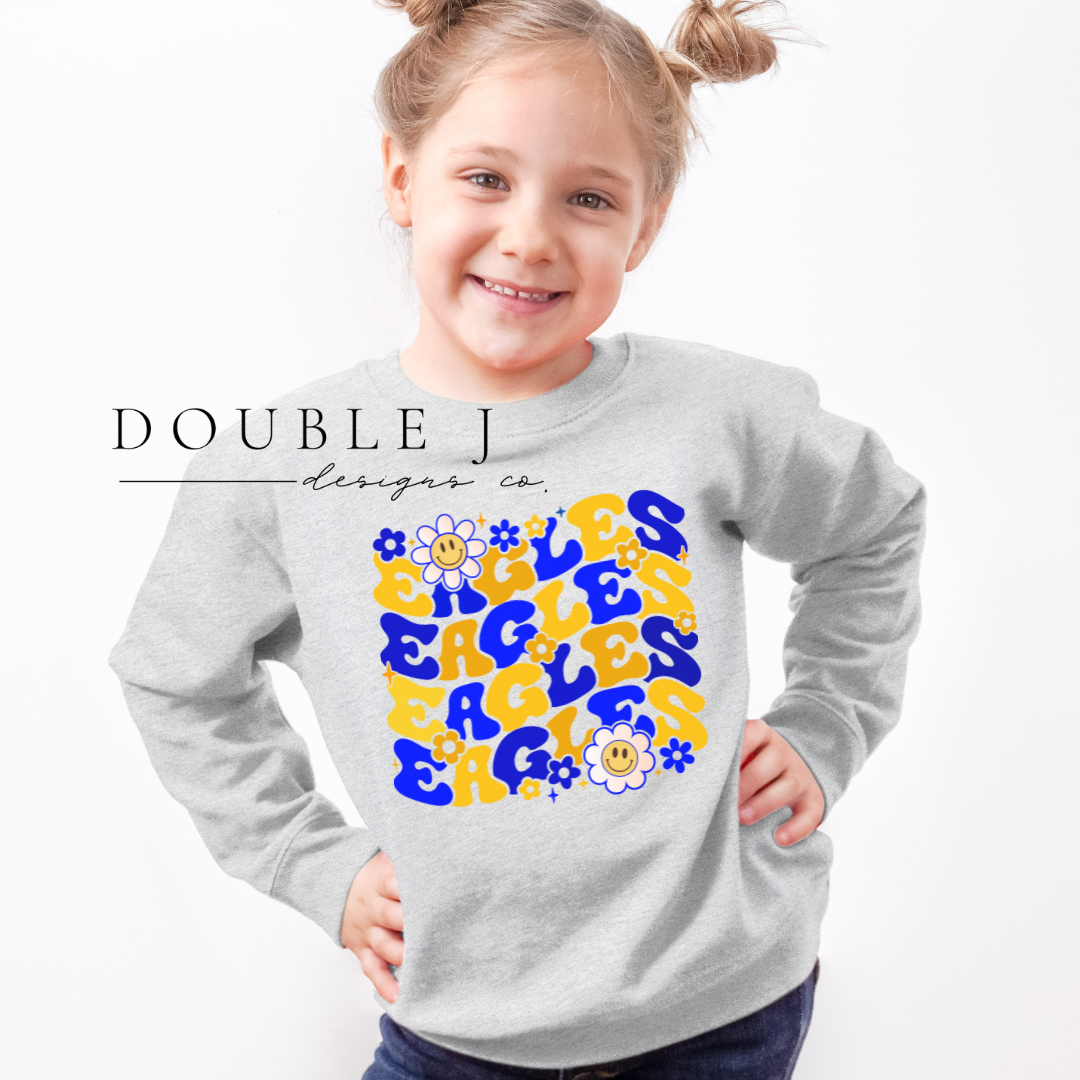 Eagles with Flowers Blue Gold Sweatshirt Double J Designs Co